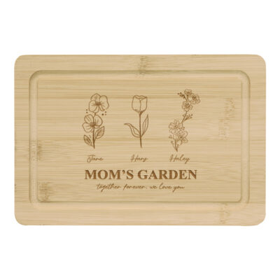 Custom Flowers Bamboo Cutting Board with Drip Ring