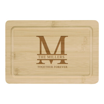 Custom Split Letter Monogram Bamboo Cutting Board with Drip Ring