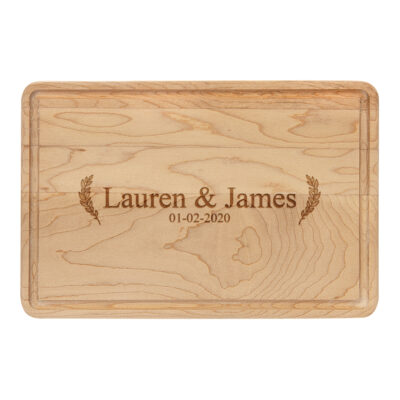 Custom Laurel Couple Maple Cutting Board with Drip Ring