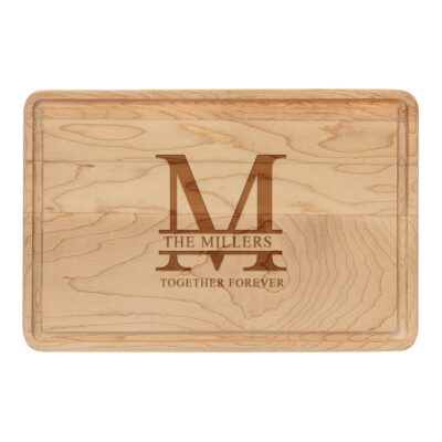 Custom Split Letter Monogram Maple Cutting Board with Drip Ring