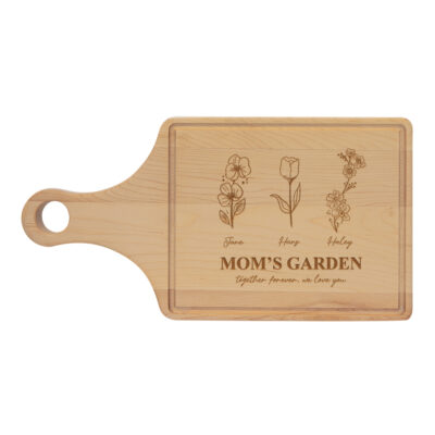 Custom Flowers Maple Cutting Board Paddle Shape with Drip Ring