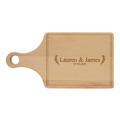 Custom Laurel Couple Maple Cutting Board Paddle Shape with Drip Ring