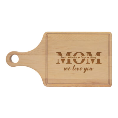 Custom Mother's Day Design Maple Cutting Board Paddle Shape with Drip Ring
