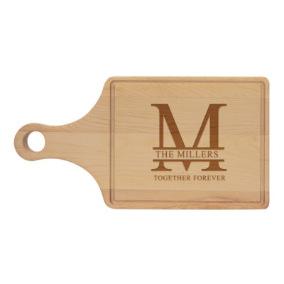 Custom Split Letter Monogram Maple Cutting Board Paddle Shape with Drip Ring