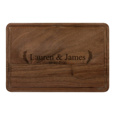 Custom Laurel Couple Walnut Cutting Board with Drip Ring