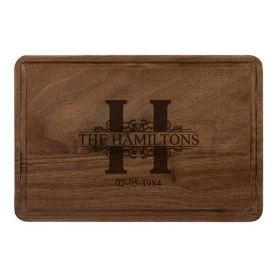 Custom Royal Monogram Walnut Cutting Board with Drip Ring