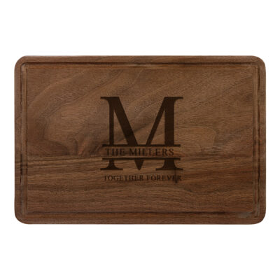 Custom Split Letter Monogram Walnut Cutting Board with Drip Ring