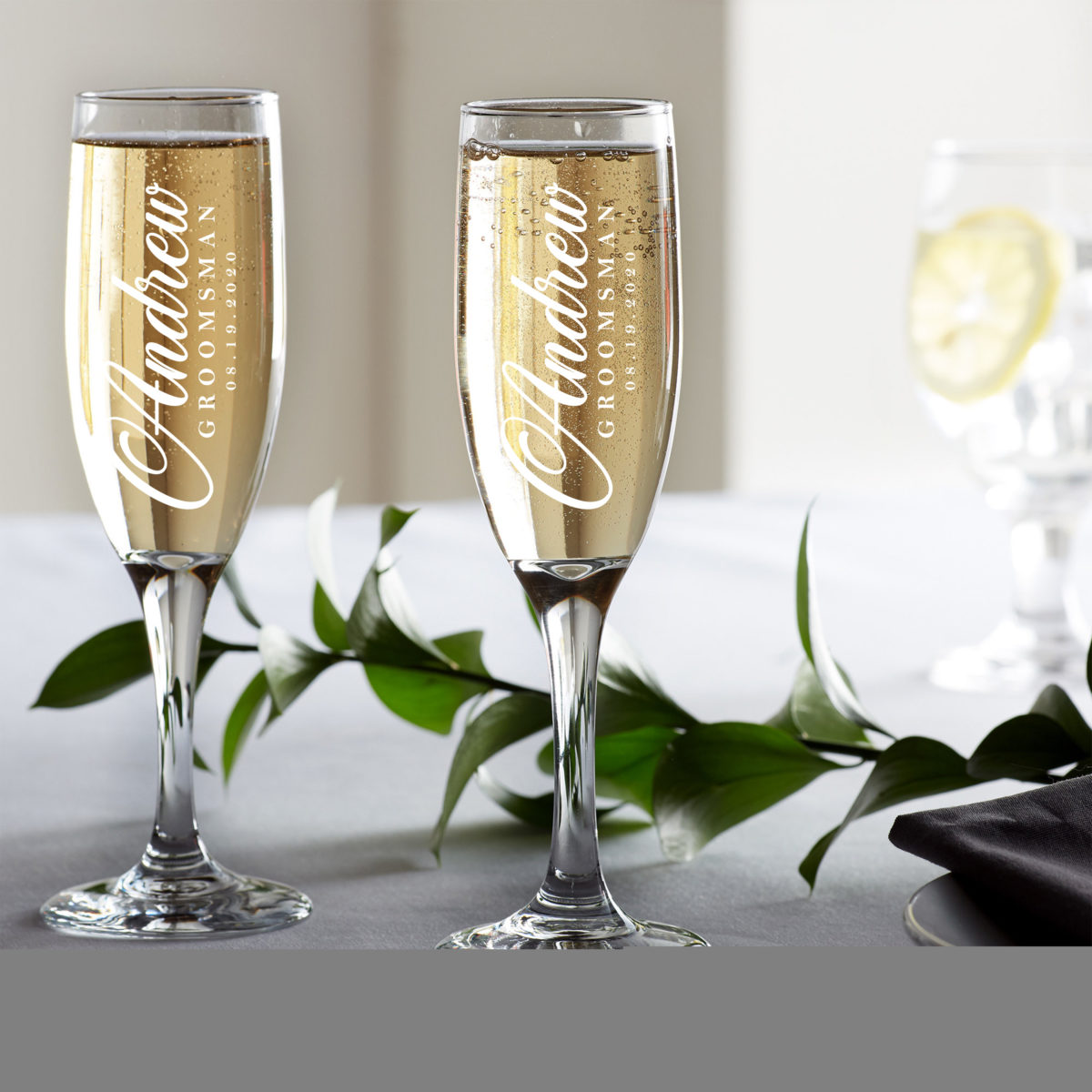 Personalized Set of 2 Champagne Flute Glass