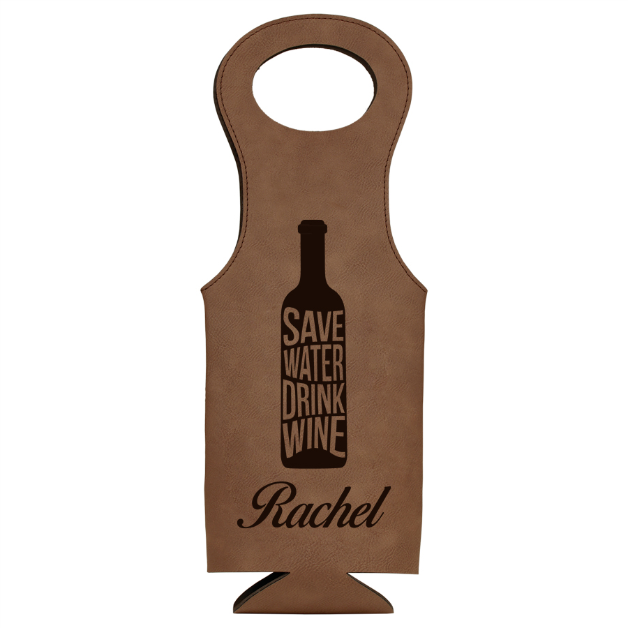 Personalized Leatherette Wine Bottle Bag - Save Water - Image 3