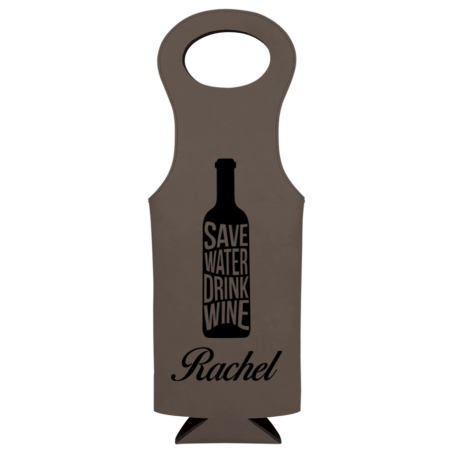 Personalized Leatherette Wine Bottle Bag - Save Water - Image 6