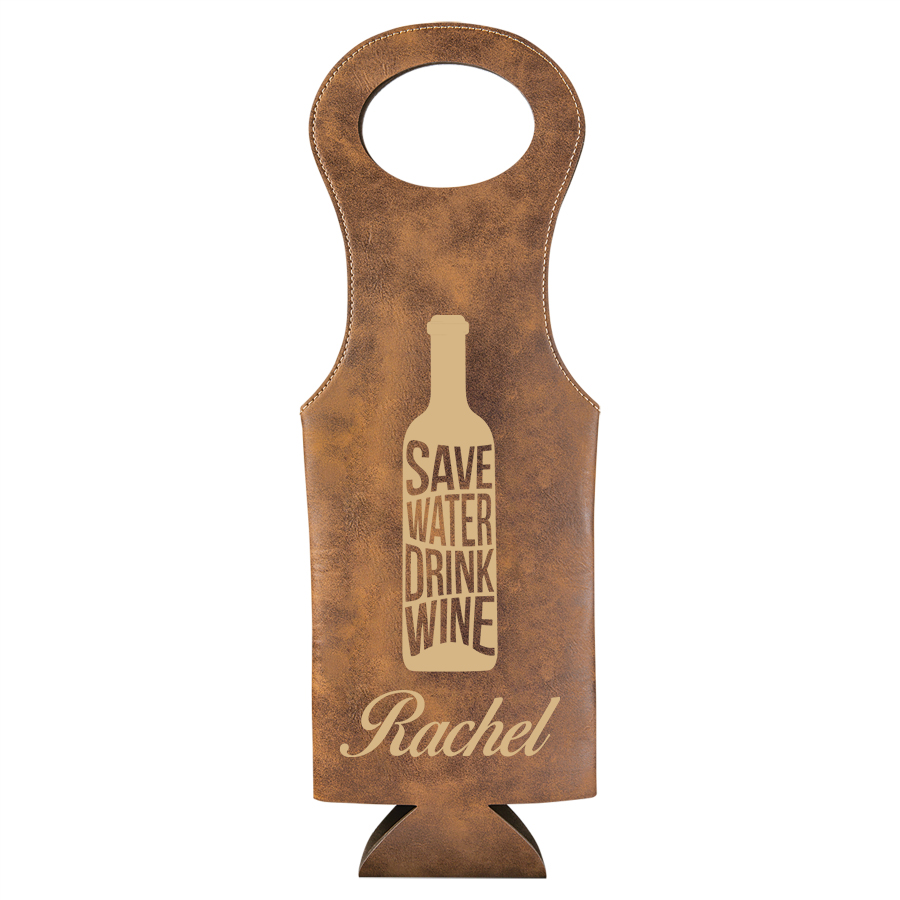 Personalized Leatherette Wine Bottle Bag - Save Water - Image 10