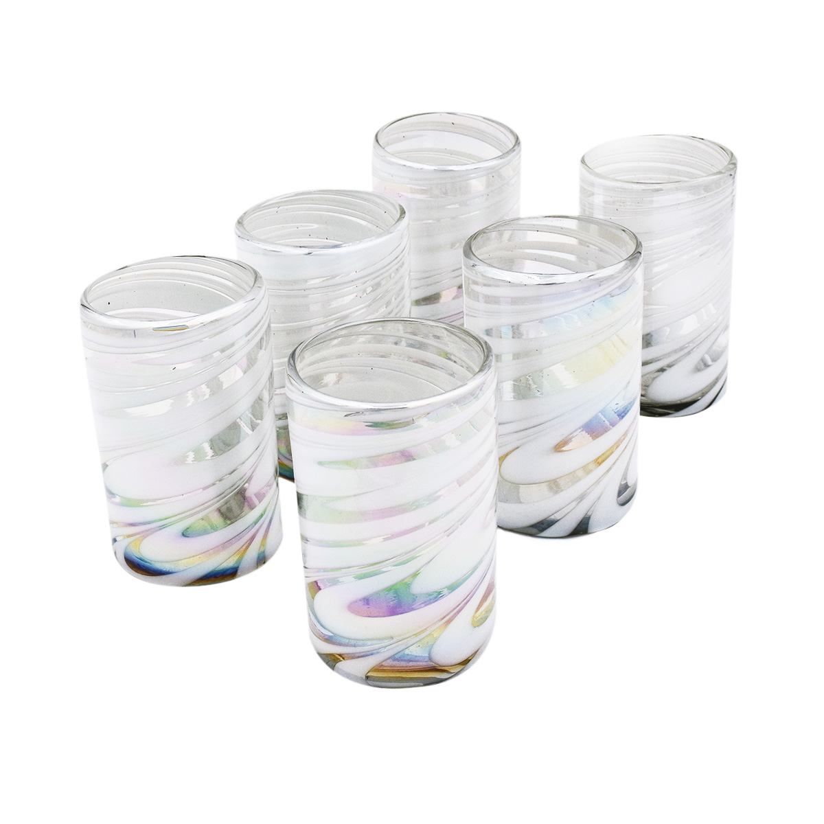White Whirling Hand Blown Glass Tumblers Set of 6