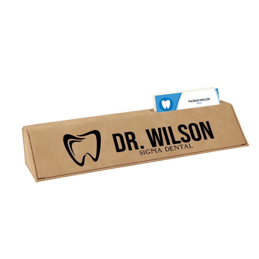 Personalized Business Card Holder Leatherette Dental Desk Name Plate