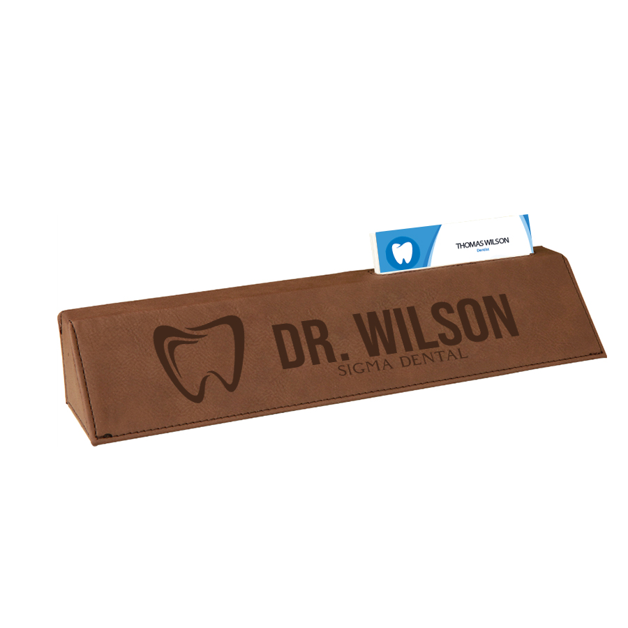 Personalized Business Card Holder Leatherette Dental Desk Name Plate - Image 2