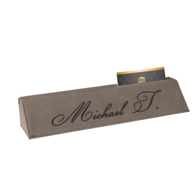 Personalized Business Card Holder Leatherette Desk Name Plate