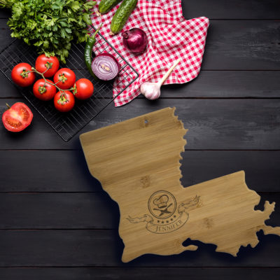 State Shaped Personalized CHEF BANNER Bamboo Serving & Cutting Board