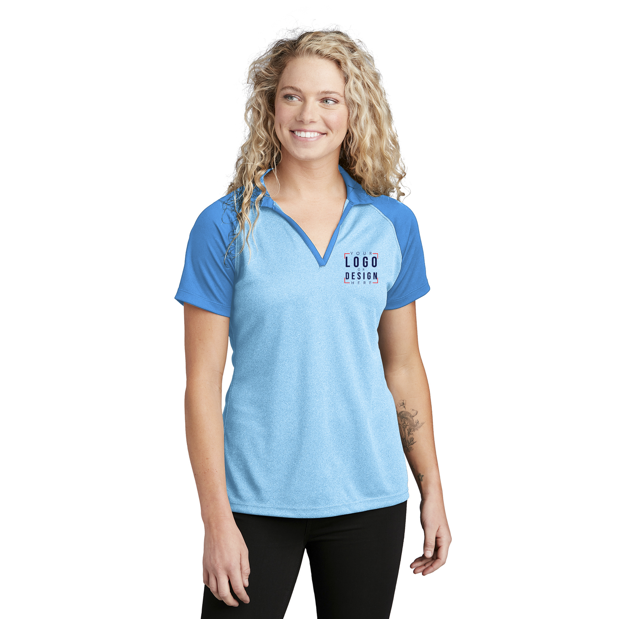 Sport-Tek Ladies PosiCharge RacerMesh Raglan Heather Block Polo Sport-Tek Ladies PosiCharge RacerMesh Raglan Heather Block Polo