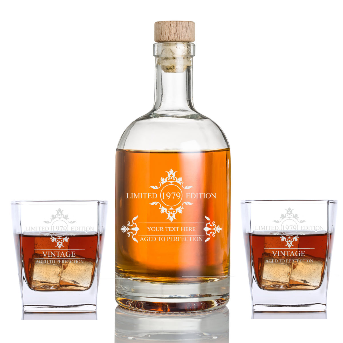 Personalized Limited Edition Whiskey Bourbon Cube Rocks Glass Set Bottle