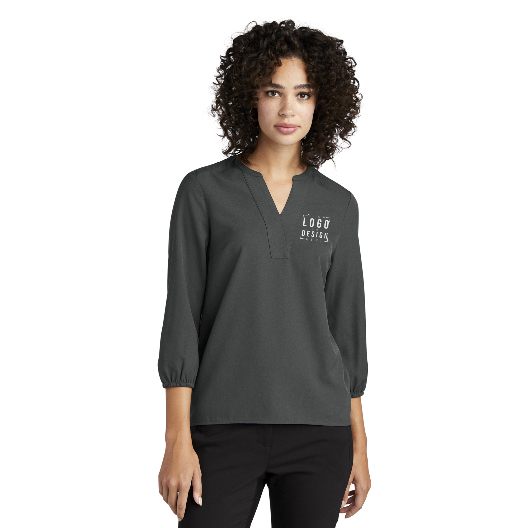 MERCER+METTLE Women's Stretch Crepe 3/4-Sleeve Blouse