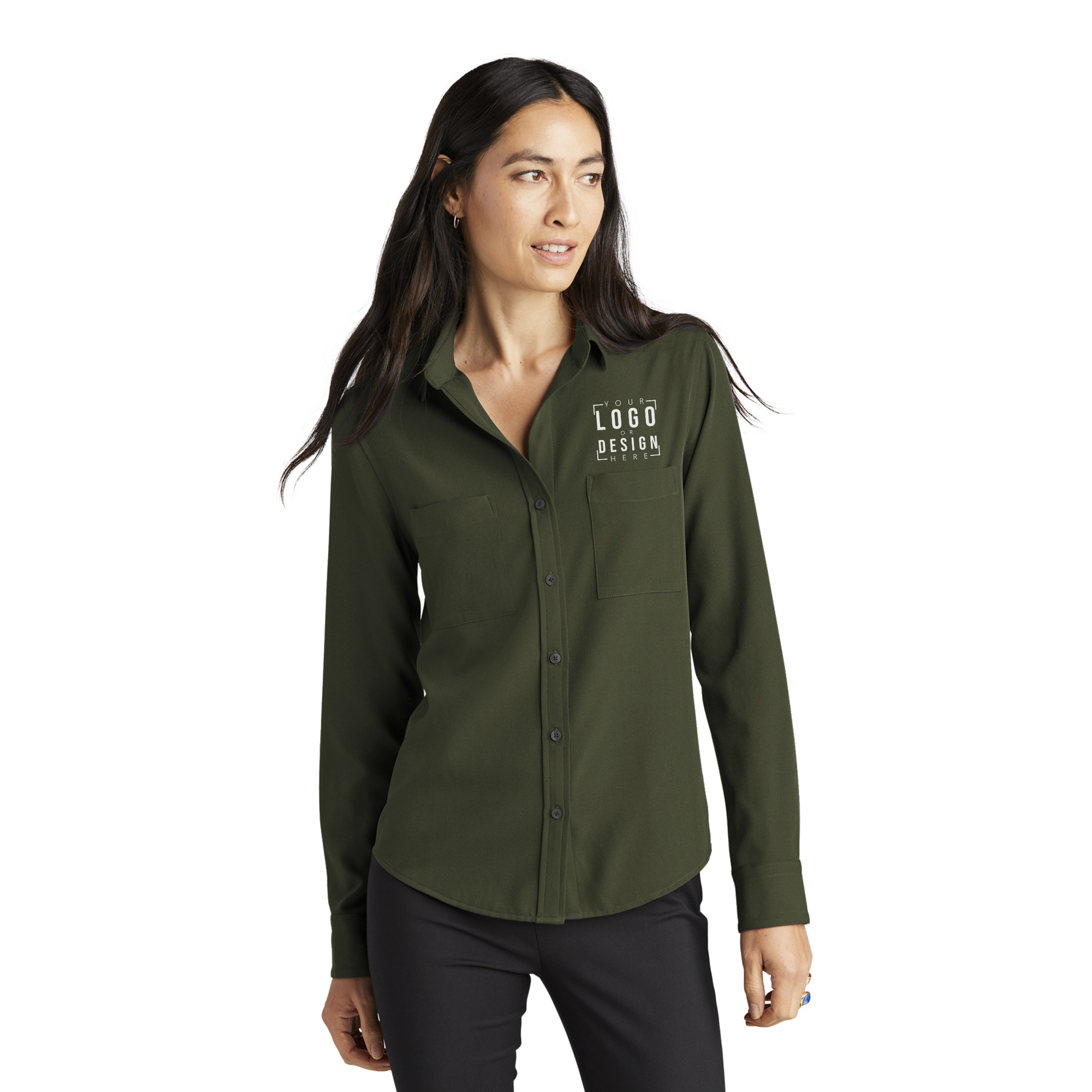MERCER+METTLE Women's Stretch Crepe Long Sleeve Camp