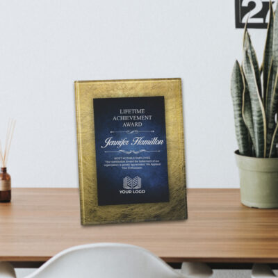 Personalized Rectangular Gold Blue Acrylic Art Plaque