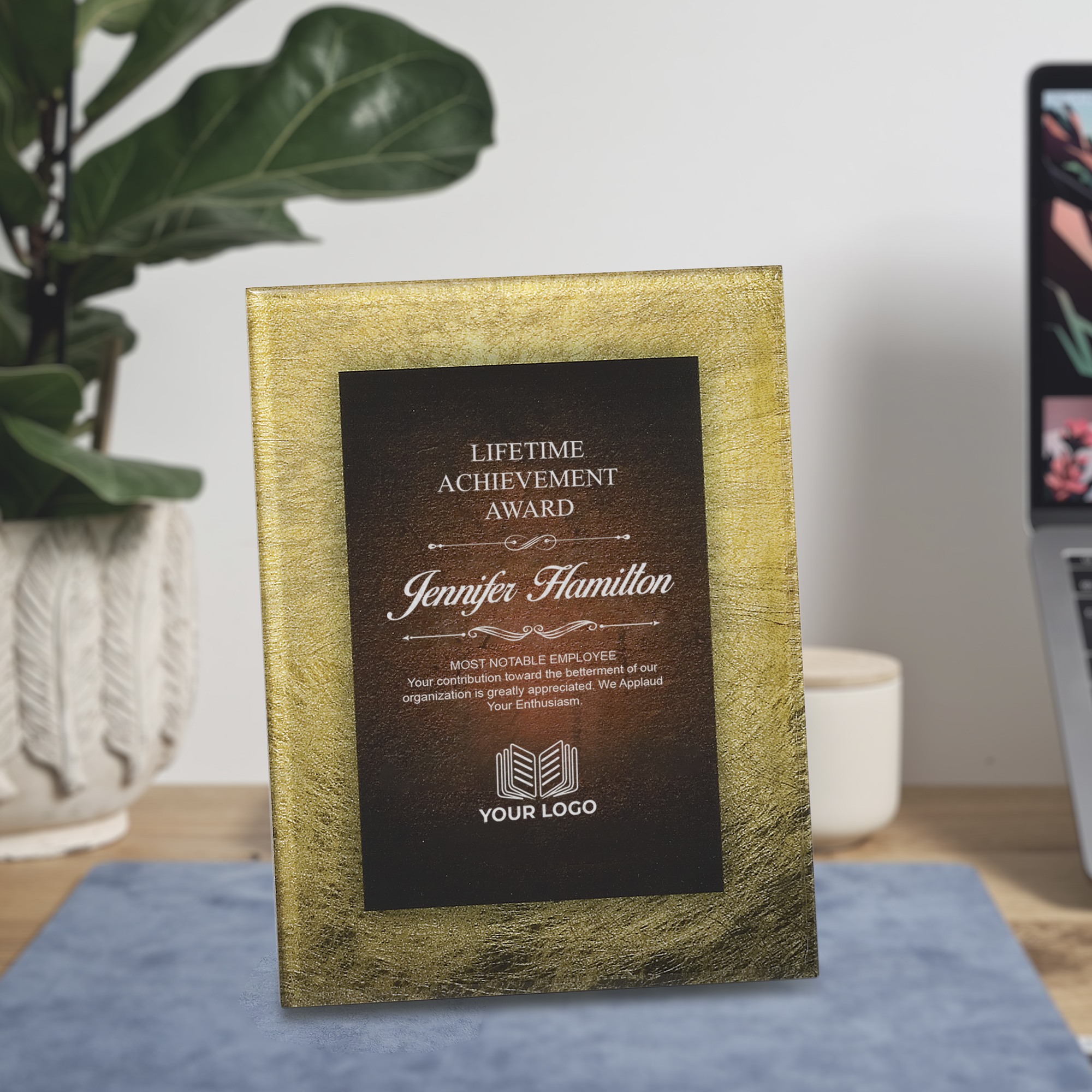 Personalized Rectangular Gold Burgundy Acrylic Art Plaque