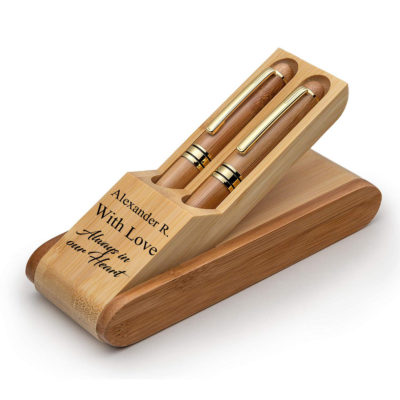 Personalized Bamboo Fountain & Ballpoint Pen Gift Set