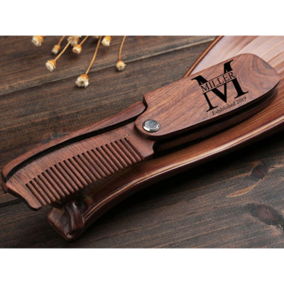 Personalized Folding Wooden Comb - Men's Beard, Mustache & Hair - Miller Design