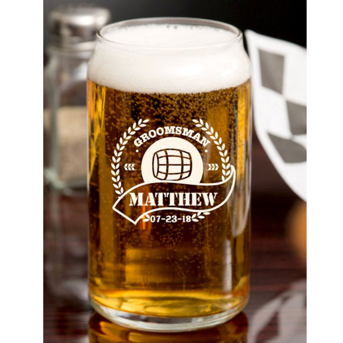 Personalized Beer Can Glass - Barrel Design