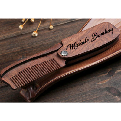 Personalized Folding Wooden Comb - Men's Beard, Mustache & Hair