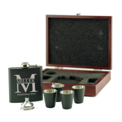 Personalized Flask Set Black - Stainless Steel - Miller Design