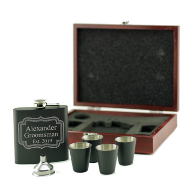 Personalized Flask Set Black - Stainless Steel - Crispy Board