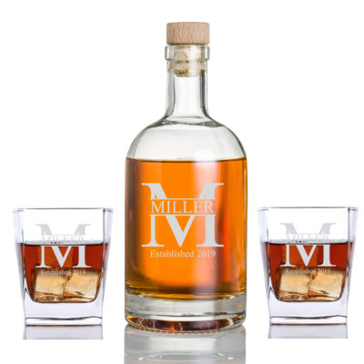 Personalized Whiskey Bourbon Cube Rocks Glass Set Bottle