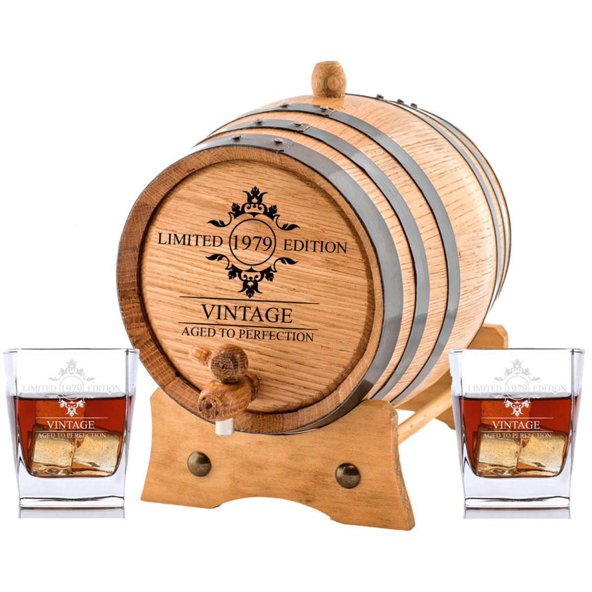 Limited Edition Personalized Oak Aging Barrel & Whiskey Glasses