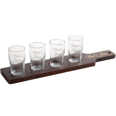 Personalized Flight Sampler Paddle & Four 5.5oz Tasting Glasses