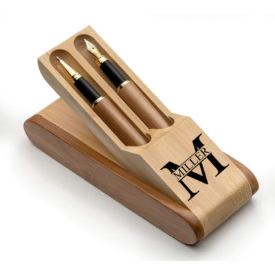 Personalized Bamboo Fountain & Ballpoint Pen Gift Set - Miller