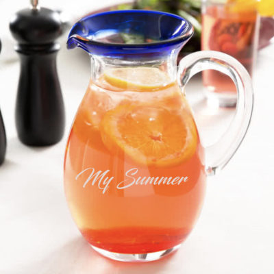 Personalized Pitcher with Cobalt Blue Rim