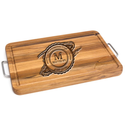 Gentlemen's Seal Personalized Teak Large Carving Board with Metal Handles
