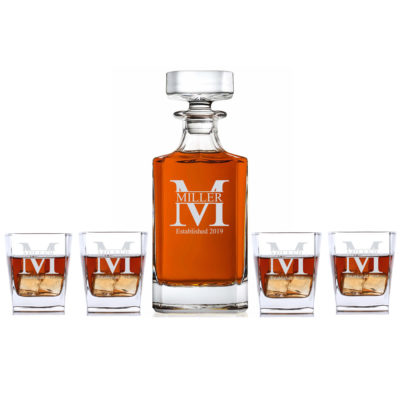 Miller Personalized 5 pc Whiskey Decanter Set