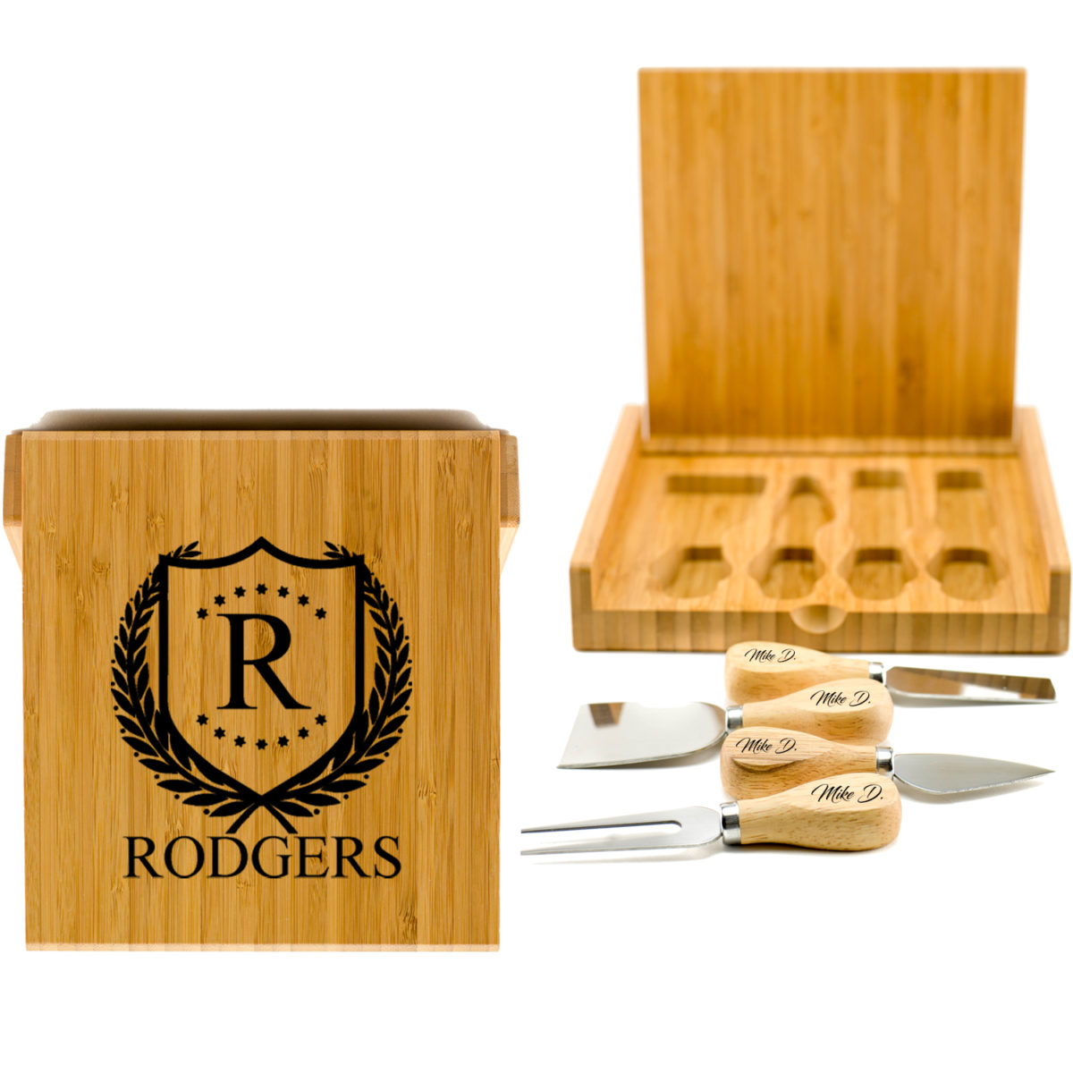 Personalized Squared Cheese Board & Knife Tool Set - ShieldStar