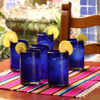Solid Blue Handblown Glass Tumbler Drinkware (Set of 6)