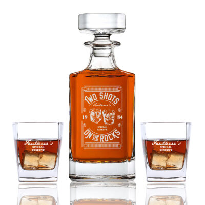 On The Rocks Personalized 3 pc Whiskey Decanter Set
