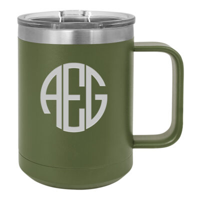 Personalized Round Monogram Insulated Travel Mug with Handle