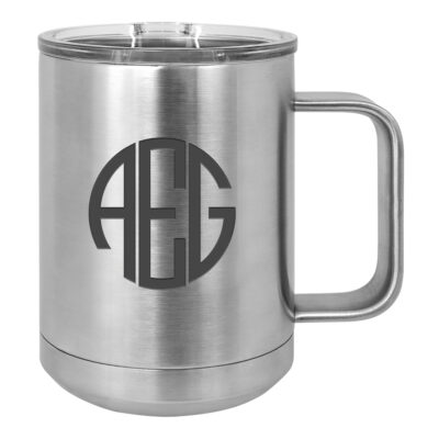 Personalized Round Monogram Insulated Travel Mug with Handle