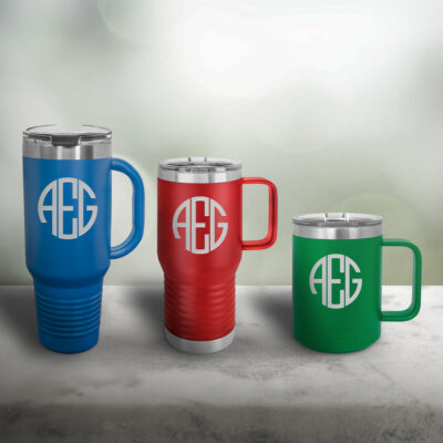 Personalized Round Monogram Insulated Travel Mug with Handle