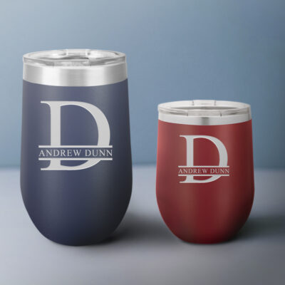 Personalized Split Letter Monogram Vacuum Insulated Stemless Wine Tumbler