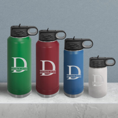 Personalized Split Letter Monogram  Insulated Water Bottle with Sports Straw