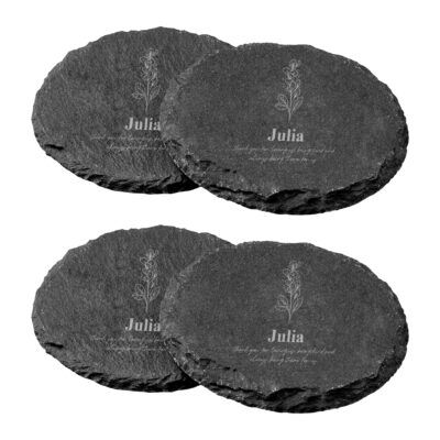Personalized Flowers Round Slate Coaster Set