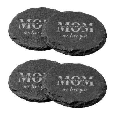 Personalized Mother's Day Design Round Slate Coaster Set
