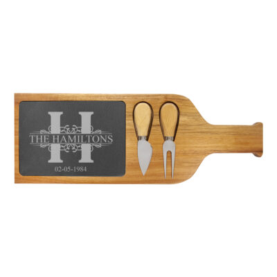 Custom Royal Monogram Slate Board with Cheese Tools